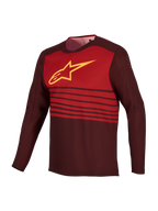 A-Dura Elite Jersey 2.0 in Bordeaux, long-sleeve MTB jersey with a yellow Astars logo and red chest block.