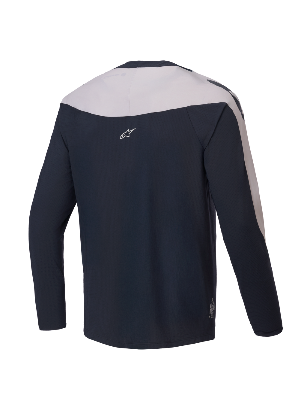 Alpinestars Camisola A-Supra Melt, camisola de ciclismo MTB de manga comprida, vista traseira, preta e cinzenta clara, poliéster microperfurado leve com painéis elásticos