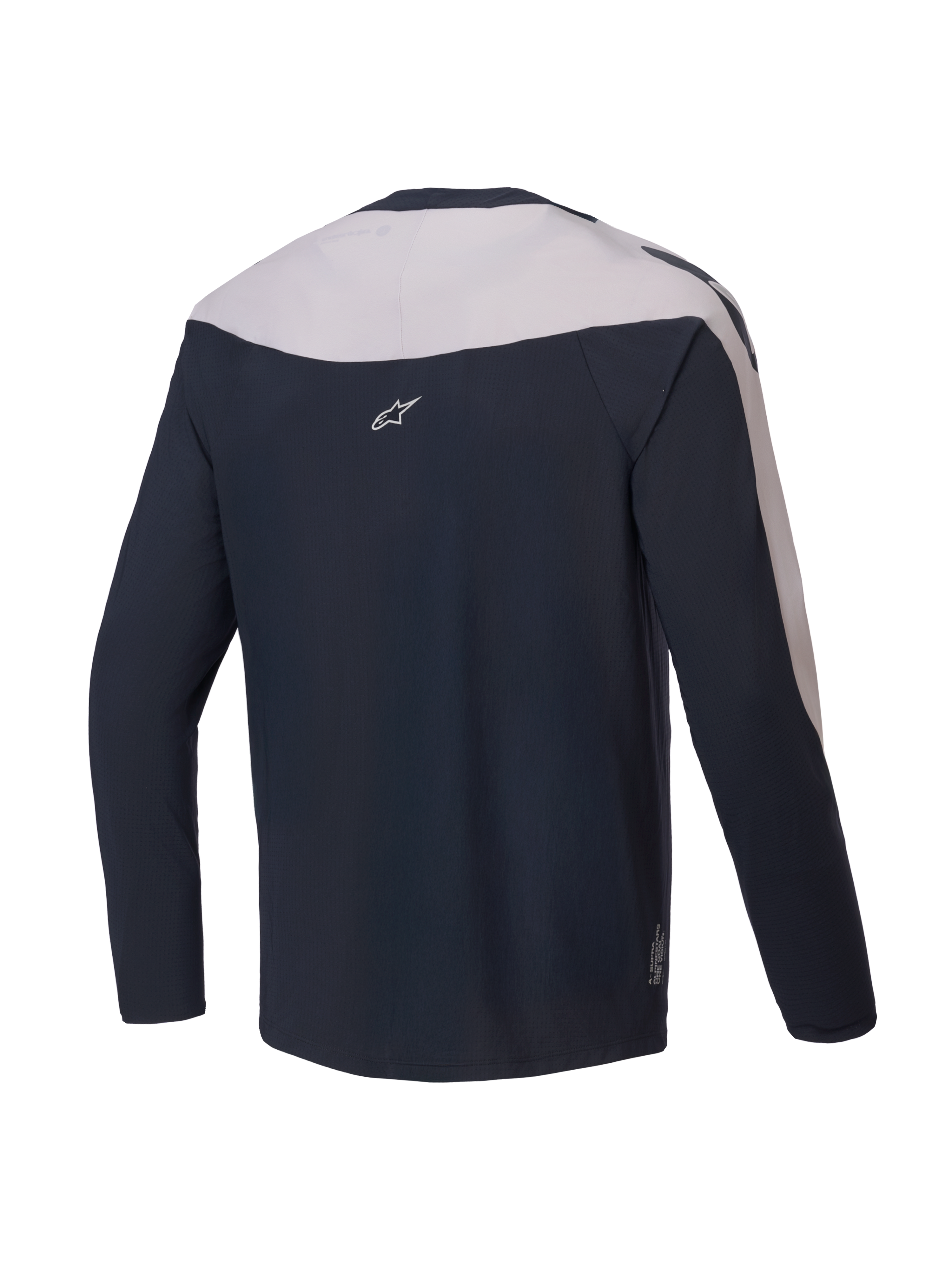 Alpinestars Camisola A-Supra Melt, camisola de ciclismo MTB de manga comprida, vista traseira, preta e cinzenta clara, poliéster microperfurado leve com painéis elásticos