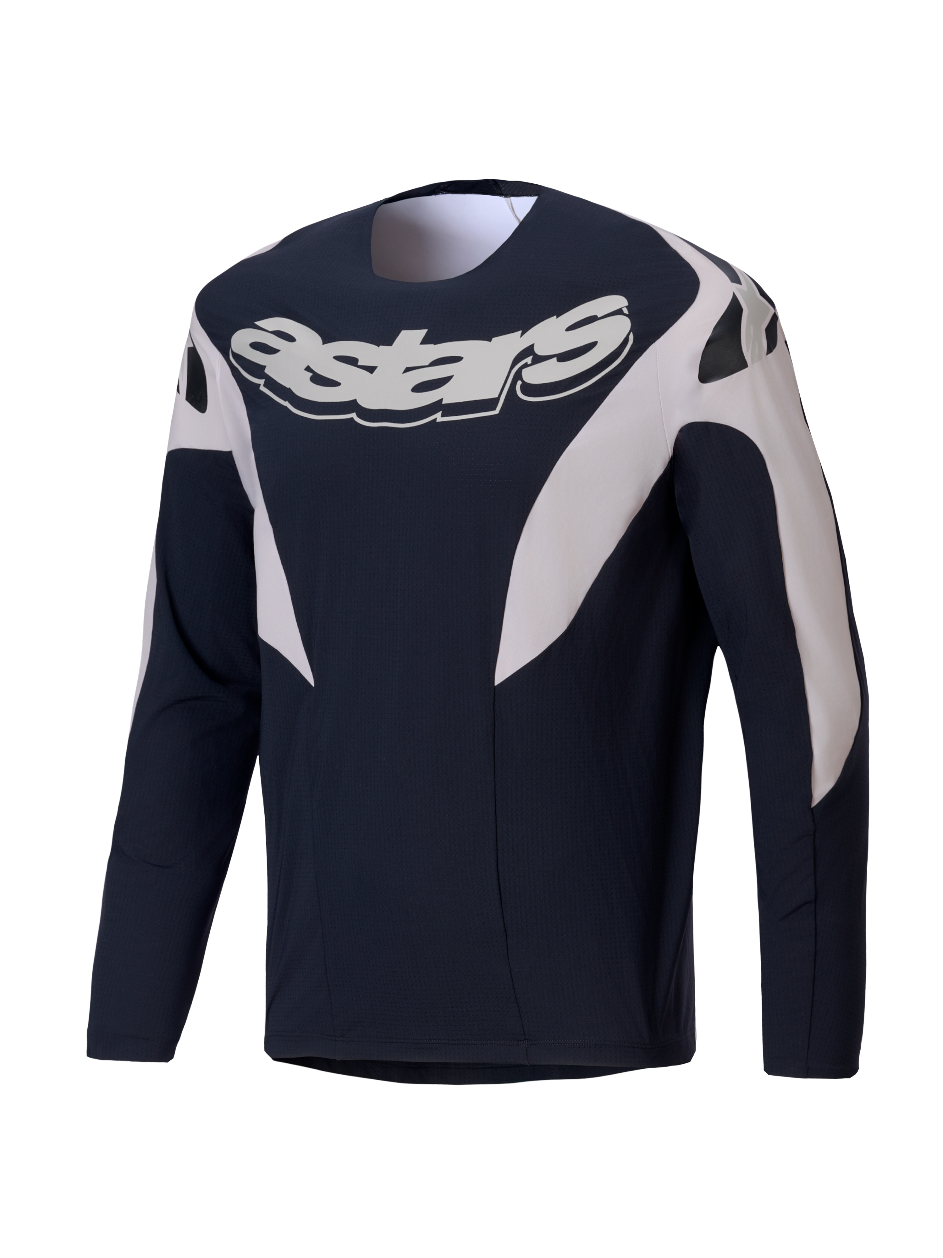 Alpinestars Camisola A-Supra Melt, camisola de manga comprida para MTB de homem, preta e branca com gráficos arrojados com logótipo no peito e construção elástica e ventilada