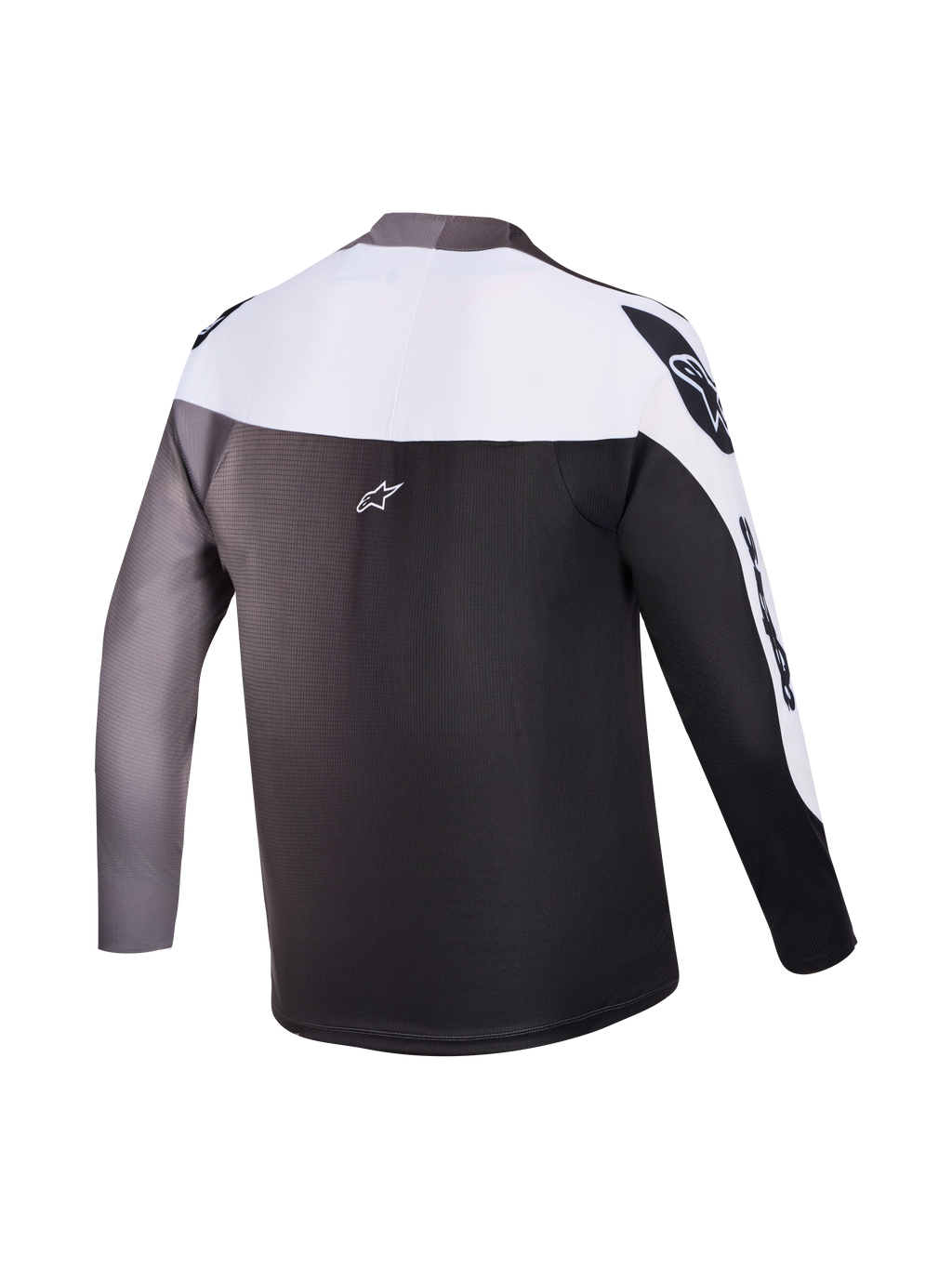 Camisola Alpinestars A-Supra Elite, vista traseira em gradiente cinzento, manga comprida para BTT com logótipo da marca.