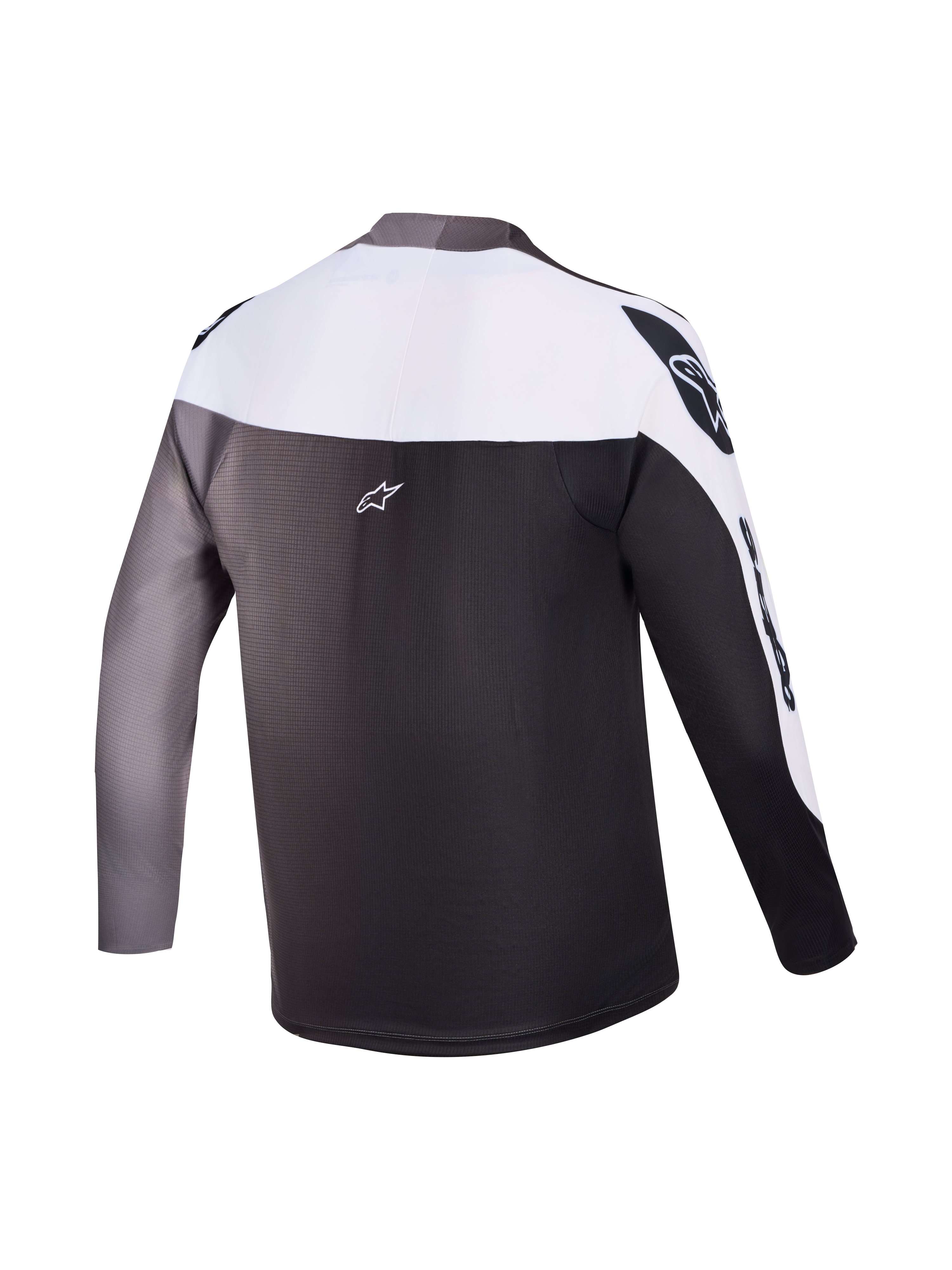 Camisola Alpinestars A-Supra Elite, vista traseira em gradiente cinzento, manga comprida para BTT com logótipo da marca.