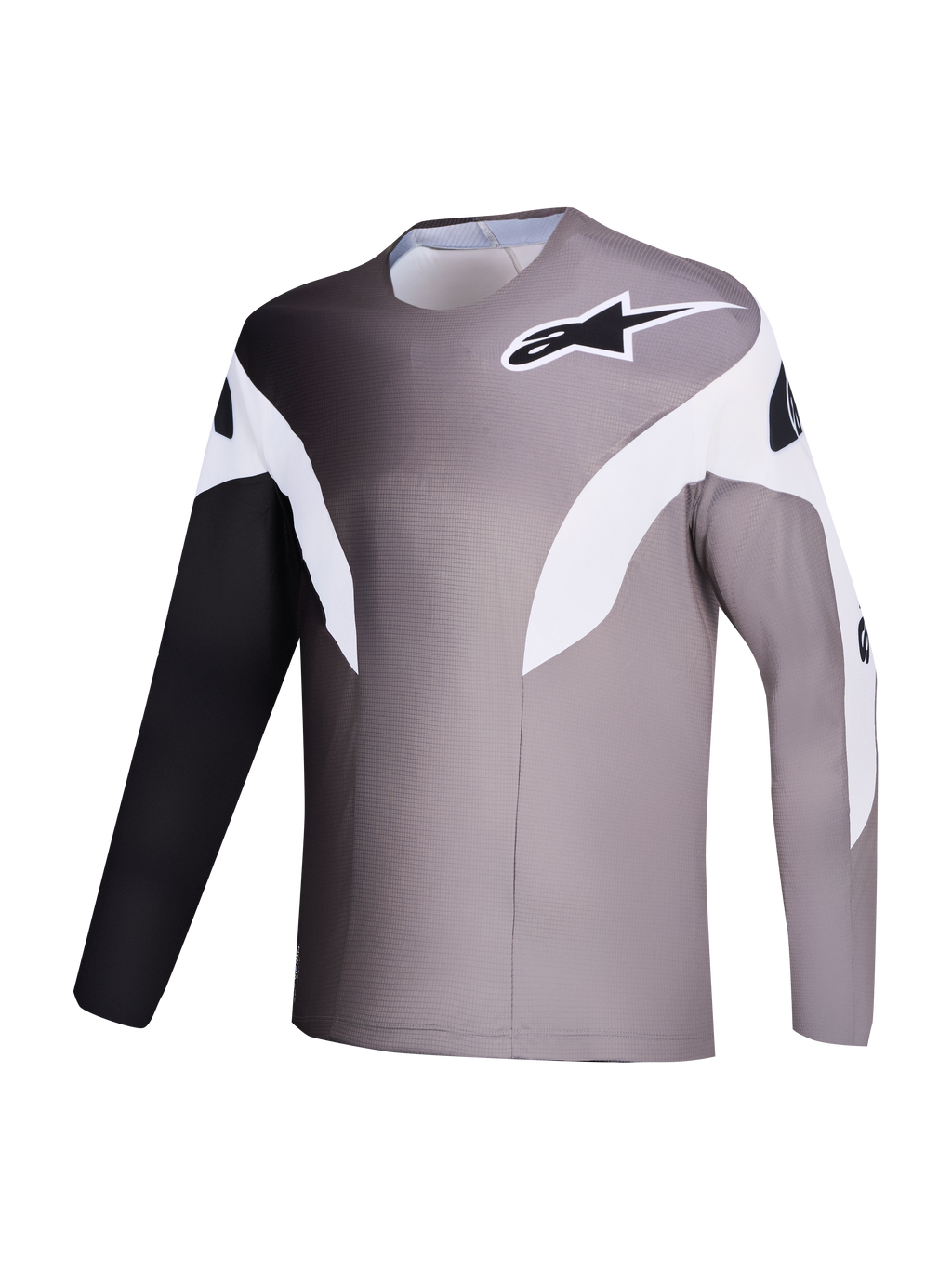 Camisola Alpinestars A-Supra Elite, camisola de BTT cinzenta em degradé e tecido reciclado microperfurado.