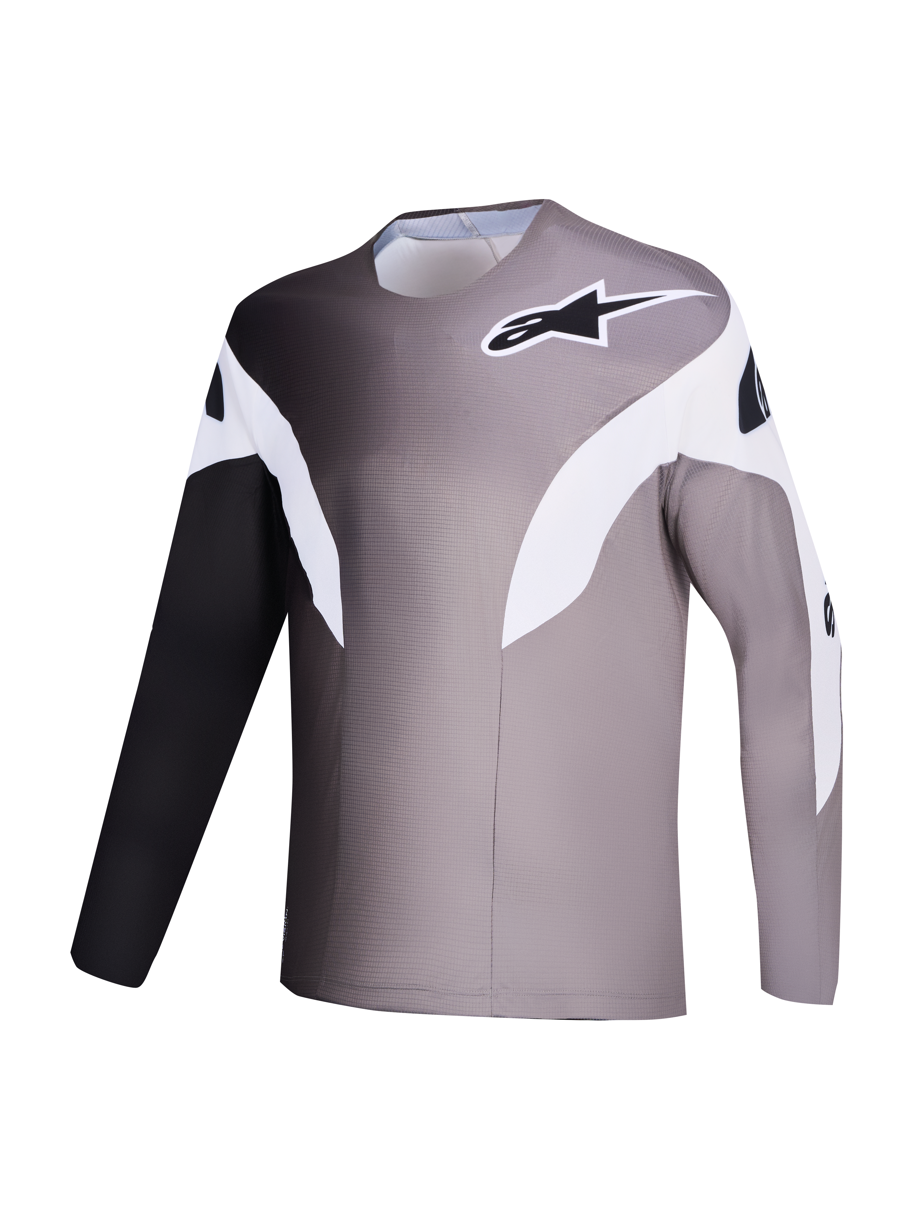 Camisola Alpinestars A-Supra Elite, camisola de BTT cinzenta em degradé e tecido reciclado microperfurado.