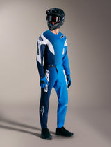 Kit BTT Alpinestars A-Supra Elite em Faded Bright Blue, calças e camisola de performance com logótipos brancos.