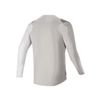 Alpinestars A-Aria Polartec Switch Long Sleeve Jersey, Rear View, Light Gray with dark gray shoulder panels and pink logo accents, performance stretch fabric with drop tail design, mountain bike trail riding apparel