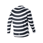 Jersey de Manga Longa Alpinestars A-Aria Oscar, preto e branco, vista traseira com o gráfico em espiral heritage, jersey de ciclismo de manga longa com ajuste de performance e cauda mais longa para trilhos de BTT