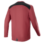 Alpinestars A-Dura Dri Astar Long Sleeve Jersey, cor bordô, camisola de mountain bike, vista traseira com painel de ventilação em malha preta nos ombros, mangas compridas, tecido técnico de performance para ciclismo todo-o-terreno