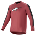 Alpinestars A-Dura Dri Astar Jersey de manga comprida, bordô e preto, tecido drirelease com absorção de humidade, gola redonda, logótipo Astar branco no peito, painéis de malha pretos nas mangas, vestuário de performance para mountain bike