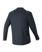 Alpinestars A-Aria Switch Long Sleeve Jersey, Black, Back View, lightweight and breathable polyester fabric, featuring a longer drop tail for coverage and reflective Alpinestars logos on the cuffs, performance fit for mountain bike riding