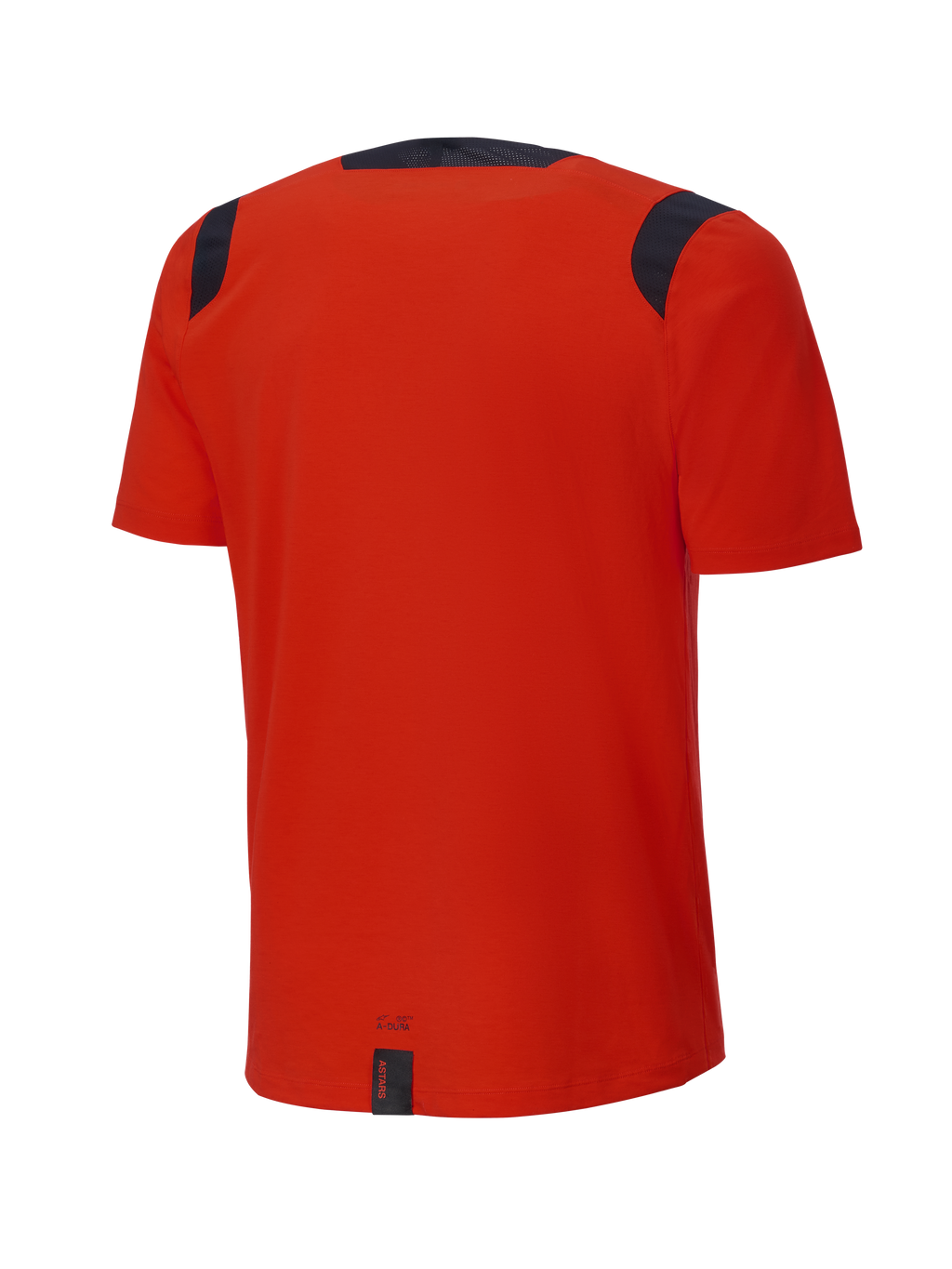 Alpinestars A-Dura Dri Wool Short Sleeve Jersey, Spicy Orange, vista traseira, com painéis de malha pretos nos ombros e gola, cauda mais longa para maior cobertura em trilhos