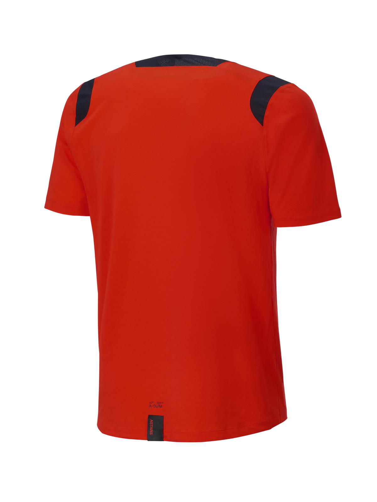 Alpinestars A-Dura Dri Wool Short Sleeve Jersey, Spicy Orange, vista traseira, com painéis de malha pretos nos ombros e gola, cauda mais longa para maior cobertura em trilhos