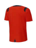 Alpinestars A-Dura Dri Wool Short Sleeve Jersey, Spicy Orange, vista traseira, com painéis de malha pretos nos ombros e gola, cauda mais longa para maior cobertura em trilhos