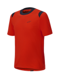 Alpinestars A-Dura Dri Wool Short Sleeve Jersey, camisola de manga curta Spicy Orange com painéis de malha pretos na gola e nos ombros, design minimalista com um pequeno logótipo no peito, vestuário técnico de BTT