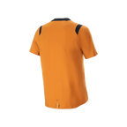 Alpinestars A-Dura Dri Wool Short Sleeve Jersey, camisola de manga curta, dourado escuro, vista traseira com painéis de malha pretos nos ombros e uma parte traseira mais comprida, vestuário de ciclismo de alta performance