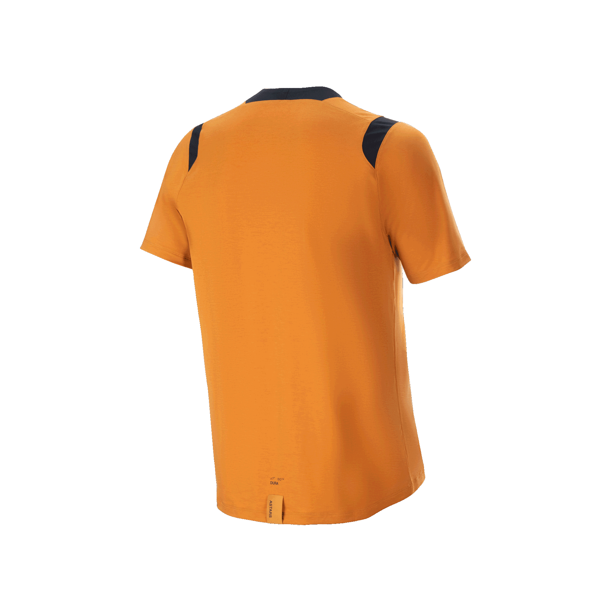 Alpinestars A-Dura Dri Wool Short Sleeve Jersey, camisola de manga curta, dourado escuro, vista traseira com painéis de malha pretos nos ombros e uma parte traseira mais comprida, vestuário de ciclismo de alta performance