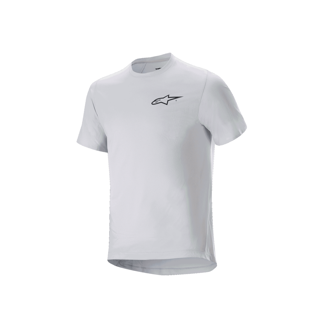 Alpinestars A-Aria Astar Jersey, camisola de ciclismo de manga curta, White Dove, com um pequeno logótipo Alpinestars preto no peito, ajuste de performance com parte traseira mais longa para a prática de MTB