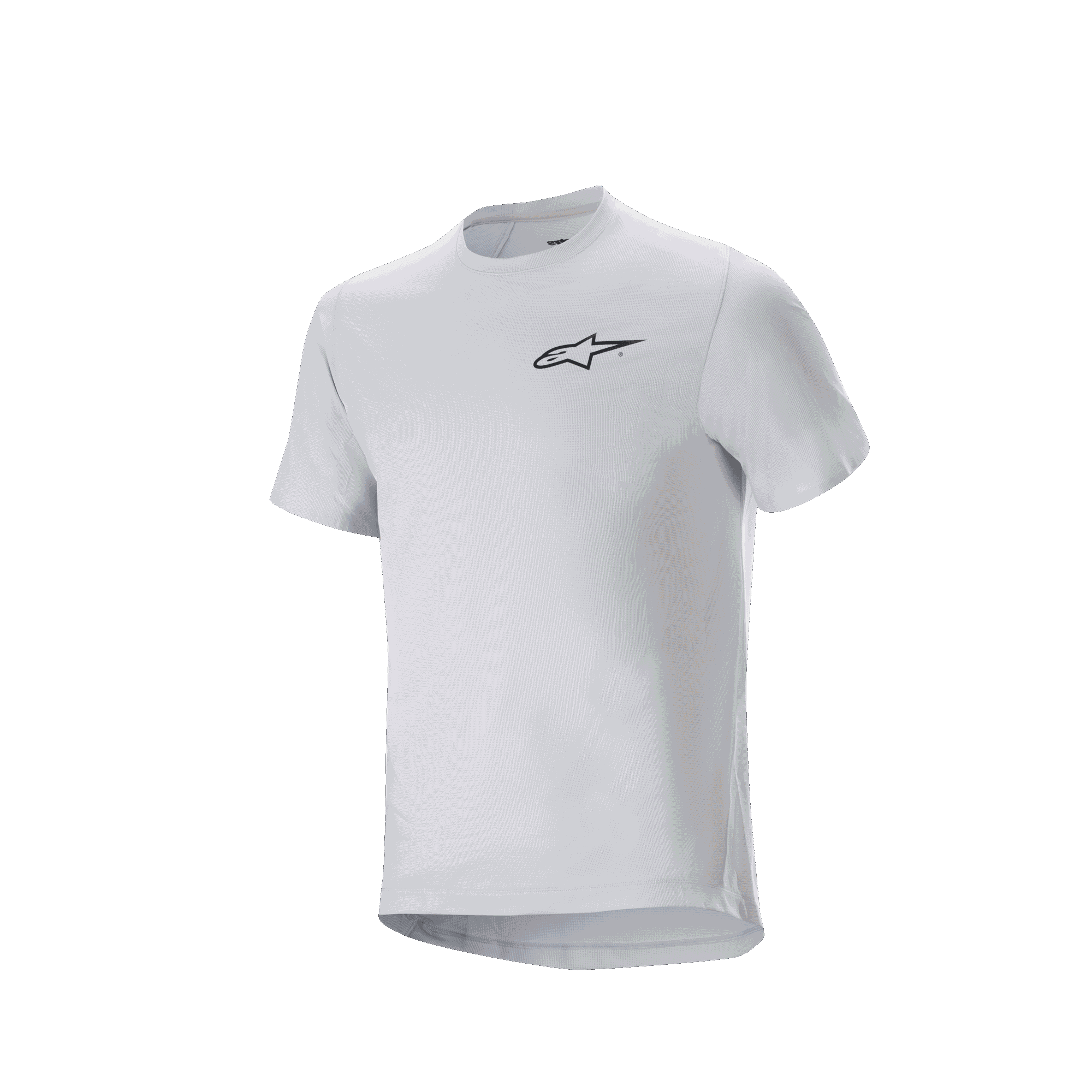 Alpinestars A-Aria Astar Jersey, camisola de ciclismo de manga curta, White Dove, com um pequeno logótipo Alpinestars preto no peito, ajuste de performance com parte traseira mais longa para a prática de MTB