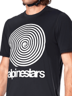 Alpinestars A-Dura Oscar Jersey, Short Sleeve MTB Jersey, Black, featuring a large white vintage Oscar spiral graphic and Alpinestars wordmark on the chest, performance cycling apparel