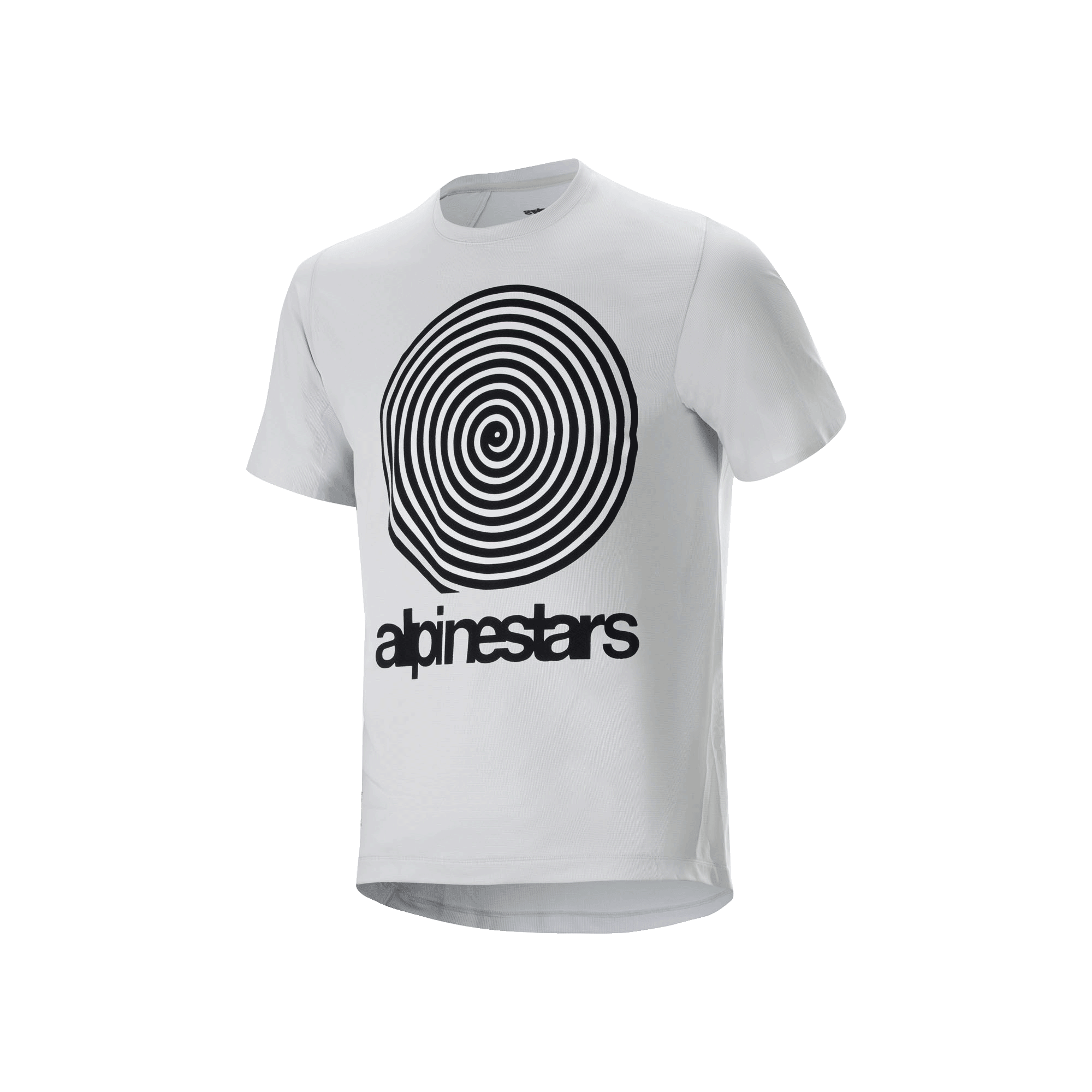 Alpinestars A-Dura Oscar Short Sleeve Jersey, White Dove, featuring a large black vintage Oscar spiral graphic and alpinestars branding on the front, technical jacquard material for mountain bike trail riding