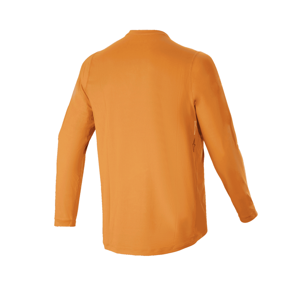 Camisola de Manga Comprida Alpinestars A-Dura Rocker, camisola de BTT, ouro escuro, vista traseira, com cauda alongada para maior cobertura e material jacquard de alto desempenho