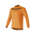 Alpinestars A-Dura Rocker Long Sleeve Jersey, camisola de mountain bike, Dark Gold, com logótipo Alpinestars impresso a preto no peito, tecido jacquard leve com parte traseira mais comprida, vestuário de ciclismo de alta performance
