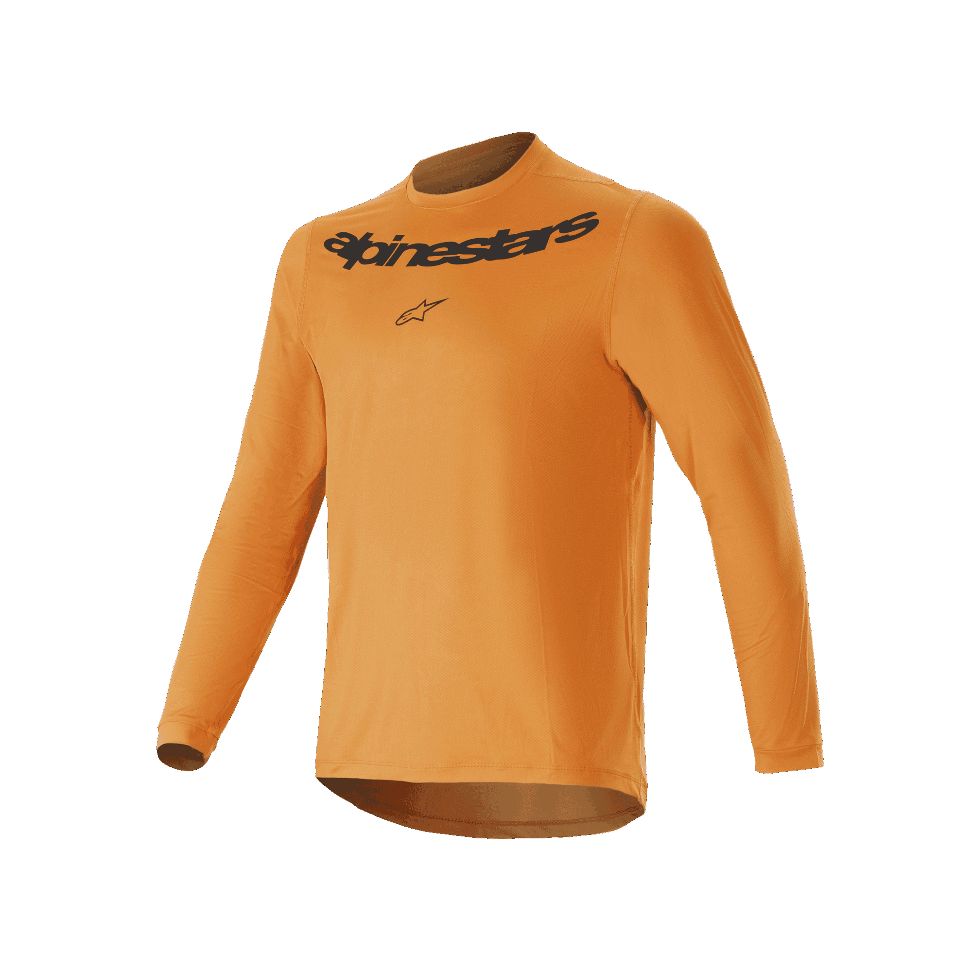 Alpinestars A-Dura Rocker Long Sleeve Jersey, camisola de mountain bike, Dark Gold, com logótipo Alpinestars impresso a preto no peito, tecido jacquard leve com parte traseira mais comprida, vestuário de ciclismo de alta performance