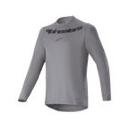 Alpinestars A-Dura Rocker Long Sleeve Jersey, MTB Cycling Jersey, Dark Gray, featuring black Alpinestars wordmark and star logo on chest, longer drop tail, performance cycling gear for mountain biking