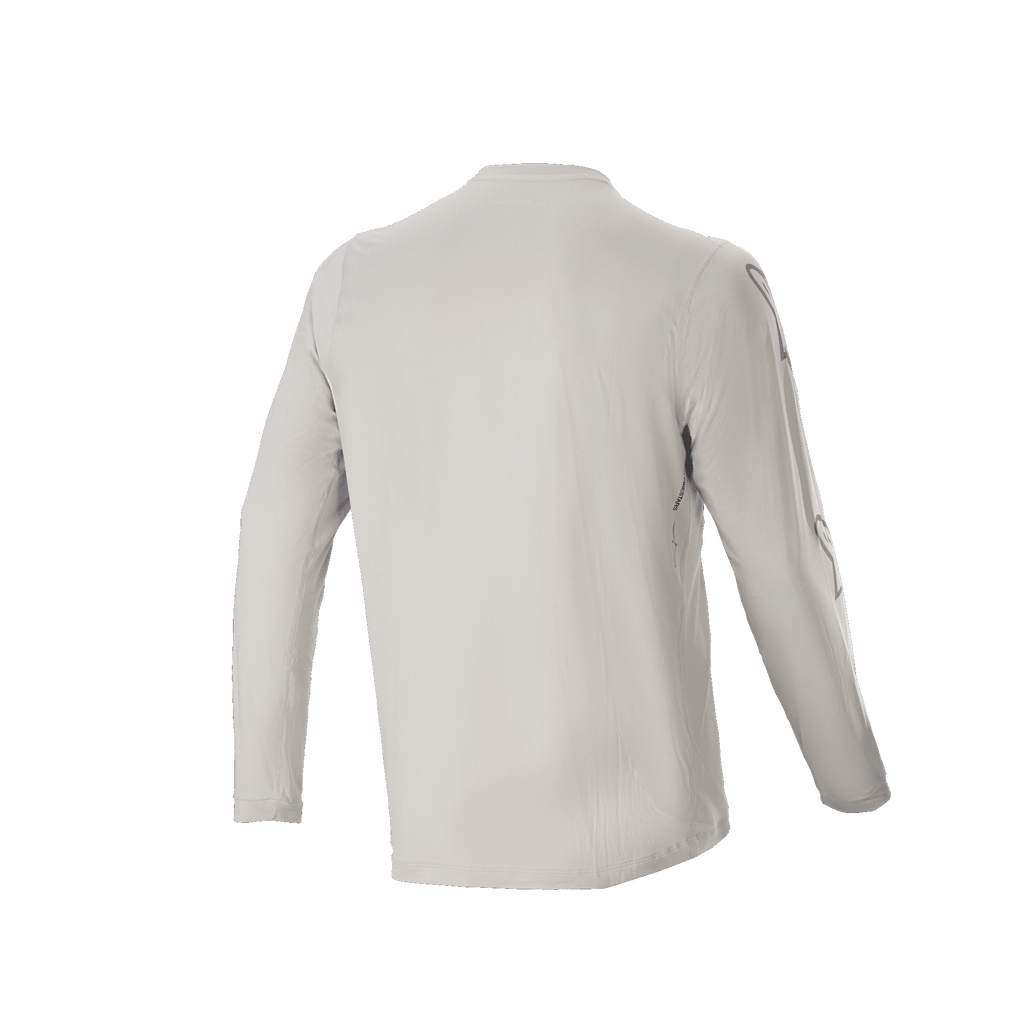 Camisola de Manga Comprida Alpinestars A-Dura Switch, cinzento claro, vista traseira mostrando as mangas compridas e o design de cauda mais longa, tecido jacquard leve com absorção de humidade para BTT