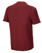 Alpinestars A-Dura Switch Short Sleeve Jersey, Borgonha, vista traseira, com bainha traseira alongada e pequeno logótipo vertical Alpinestars na lateral inferior, vestuário de alta performance para ciclismo MTB
