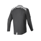 Alpinestars A-Dura Dri Oscar Long Sleeve Jersey, camisola de manga comprida, preto refletor, vista traseira com riscas refletoras brancas nos ombros e braços, tecido técnico reciclado drirelease, bainha traseira mais comprida para ciclismo off-road