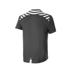 Alpinestars A-Dura Dri Oscar Short Sleeve Jersey, camisola de MTB, preto refletor, vista traseira com riscas diagonais brancas nos ombros e nas costas, bainha traseira mais comprida para maior cobertura ao pedalar