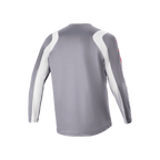 Camisola de Manga Comprida Alpinestars A-Supra Astar, cinzento escuro e branco, vista traseira mostrando textura de malha ventilada e cauda mais longa, equipamento de ciclismo de performance para MTB