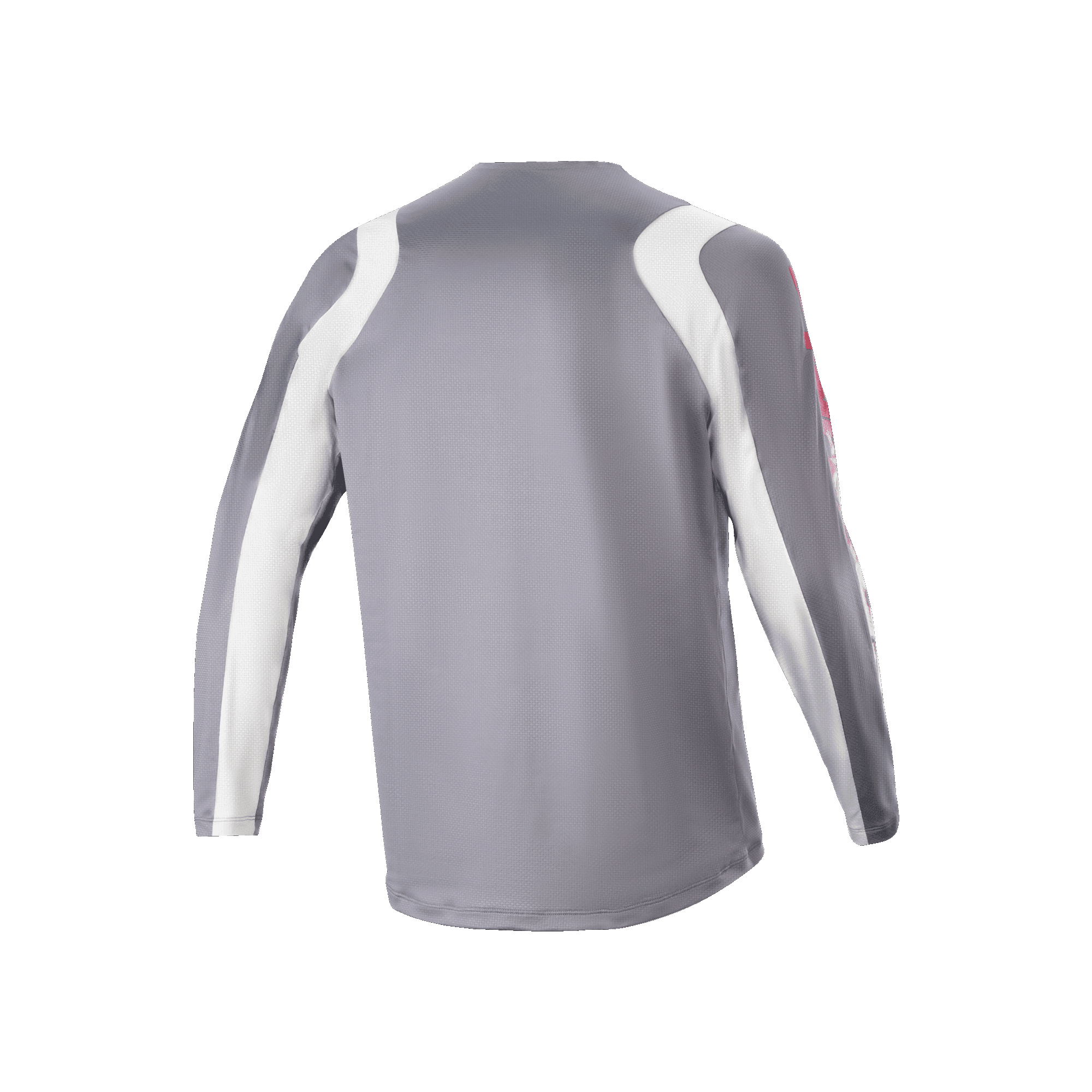 Camisola de Manga Comprida Alpinestars A-Supra Astar, cinzento escuro e branco, vista traseira mostrando textura de malha ventilada e cauda mais longa, equipamento de ciclismo de performance para MTB