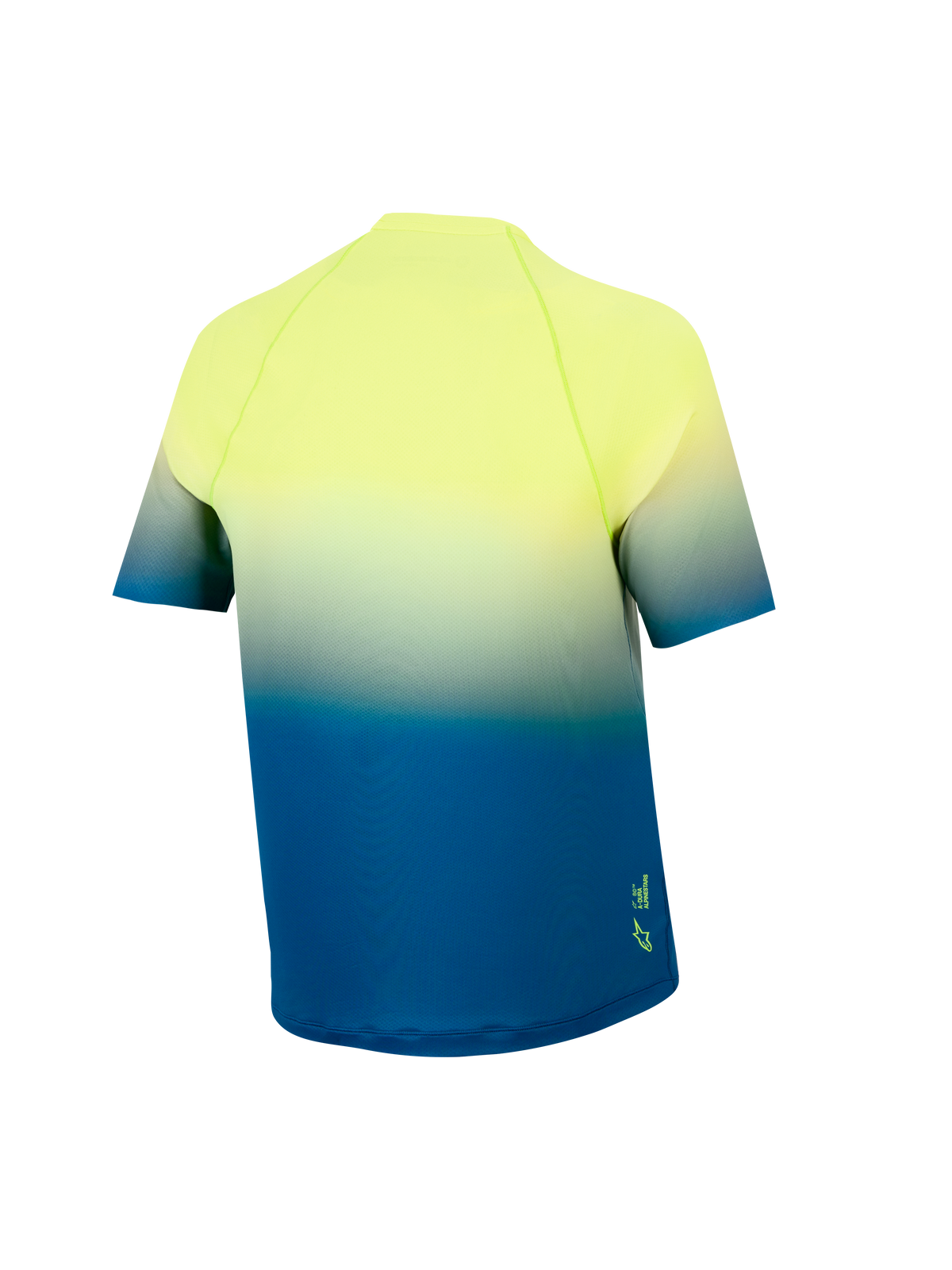 Jersey de BTT Juventude A-Dura Astars 2.0, gradiente de amarelo para azul, vista traseira com cauda mais longa.