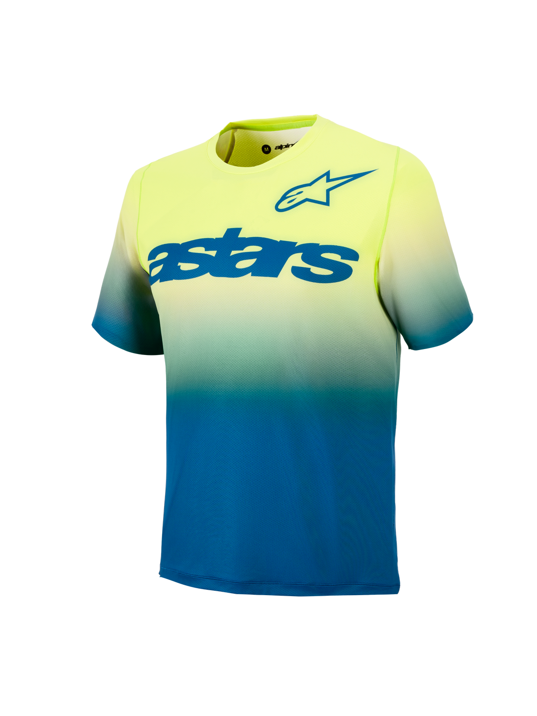 Alpinestars Juventude A-Dura Astars Jersey 2.0, camisola de BTT em gradiente amarelo e azul com logótipos frontais.