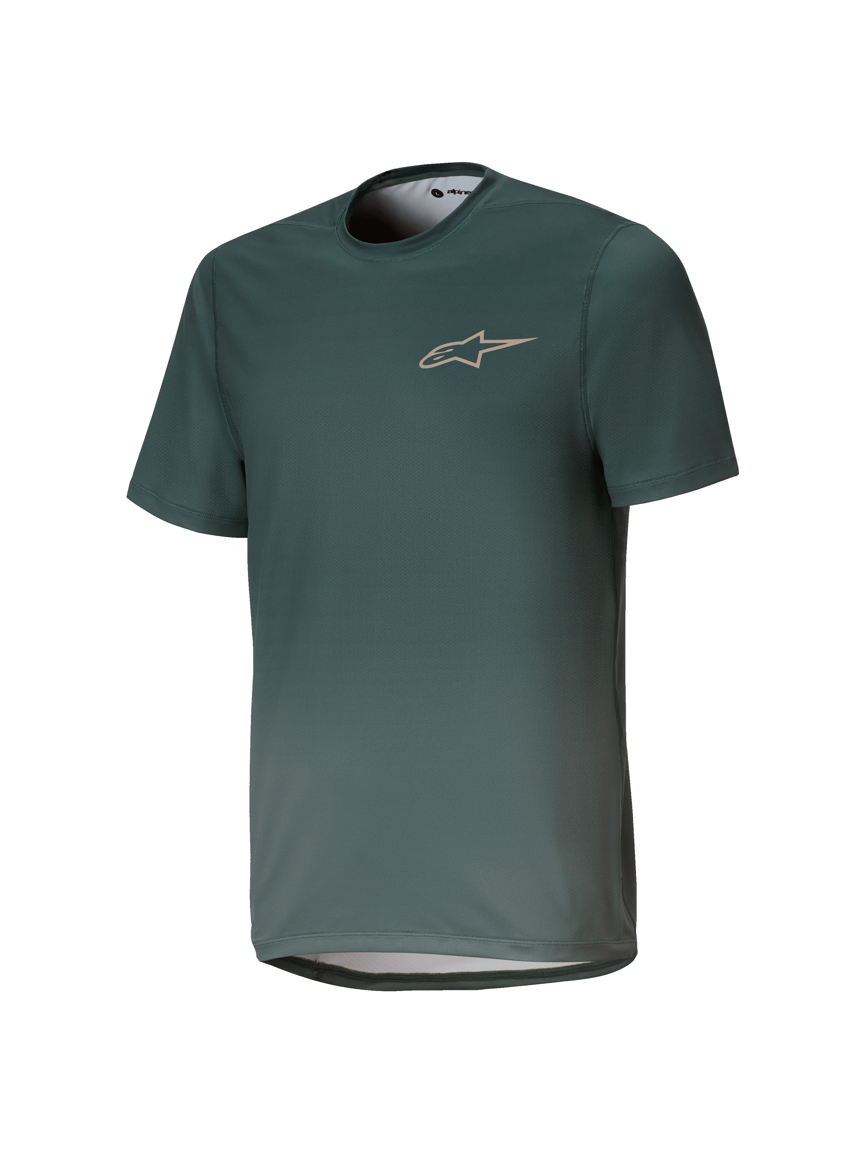 Alpinestars Youth A-Dura Rise Jersey, camisola de BTT de manga curta para jovens, verde Silver Pine, gola redonda com logótipo discreto no peito, tecido jacquard leve e respirável, corte regular