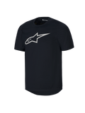 Alpinestars Youth A-Dura Jersey de Manga Curta, camisola de BTT preta, grande logótipo Astars branco no peito, design de gola redonda, vestuário de performance casual para ciclismo de montanha