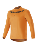 Alpinestars Youth A-Dura Rocker Long Sleeve Jersey, Dark Gold, featuring black Alpinestars wordmark and logo on the chest, crew neck, drop tail hem, lightweight performance mountain bike apparel