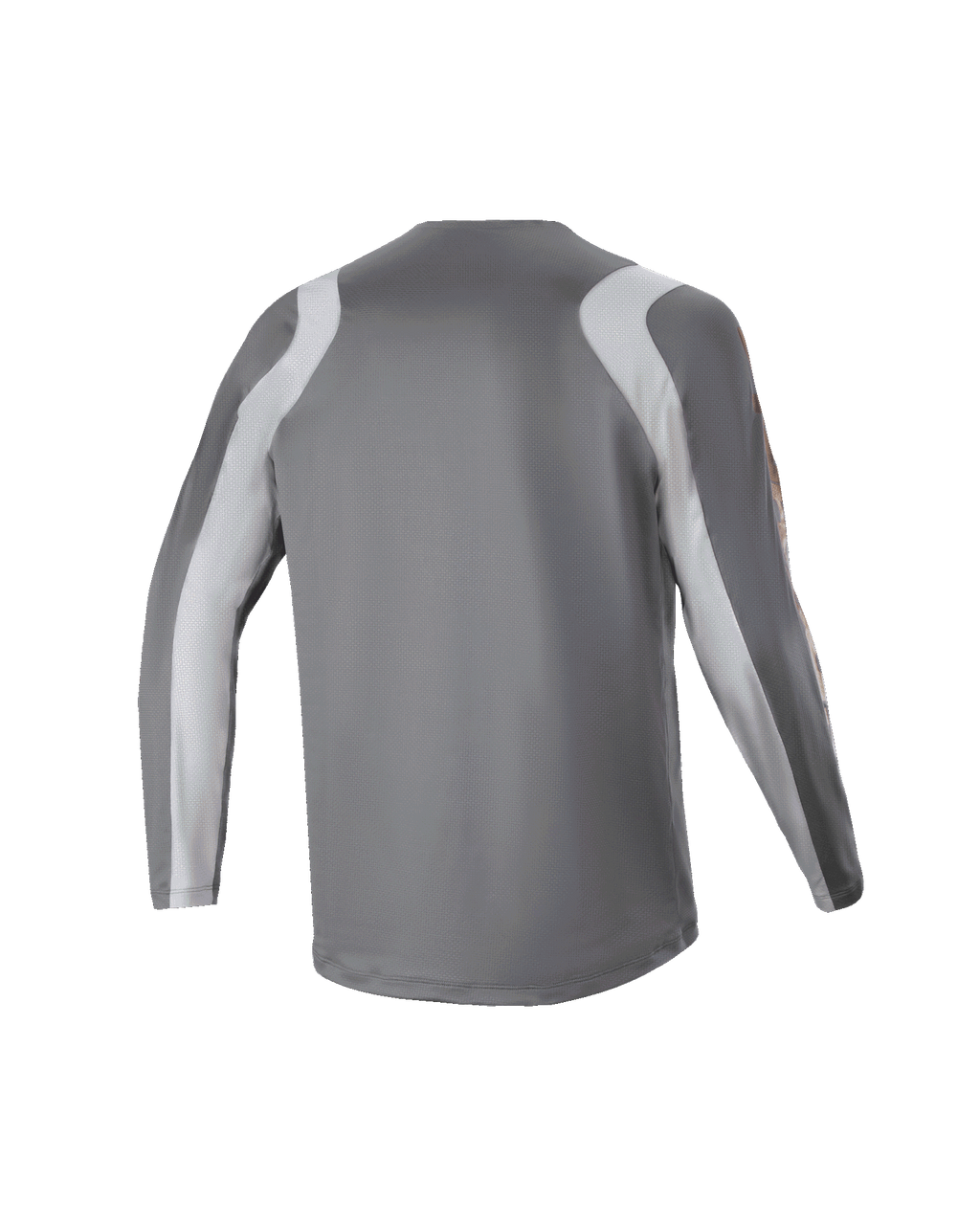 Camisola de Manga Comprida Alpinestars Youth A Supra Astar, vista traseira, cinzento escuro com painéis cinzento claro nos ombros e braços, camisola de MTB com corte de performance, tecido de poliéster respirável para modalidades de gravity