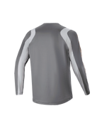Camisola de Manga Comprida Alpinestars Youth A Supra Astar, vista traseira, cinzento escuro com painéis cinzento claro nos ombros e braços, camisola de MTB com corte de performance, tecido de poliéster respirável para modalidades de gravity