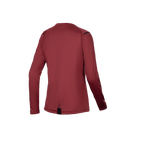 Alpinestars Stella A-Dura Thermal Jersey, camisola térmica de manga comprida de MTB para mulher, vista traseira com cauda alongada, cor burgonha, forro polar isolante para ciclismo de montanha em climas frios
