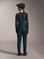 Women’s black Stella A-Dura Ride Long Sleeve MTB Jersey, back view featuring a dropped tail and white Alpinestars logo.
