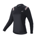 Alpinestars Stella Alps Escape Jersey, Long Sleeve Women's Mountain Bike Jersey, Black with Light Gray Shoulder Panels, Round Neck, Small White Chest Logo, Performance Athletic Fit