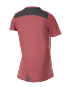 Alpinestars Stella A-Dura Dri Switch Jersey Feminina, camisola de manga curta para mountain bike, cor de vinho, vista traseira com painel de malha preta para ventilação e design de cauda mais longa