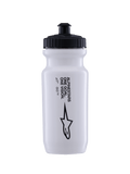 Alpinestars Water Bottle Ogov 20Oz, garrafa de água branca com tampa preta, texto 'One Goal One Vision' e logótipo Alpinestars, bico push-pull, design cilíndrico de apertar para hidratação em ciclismo