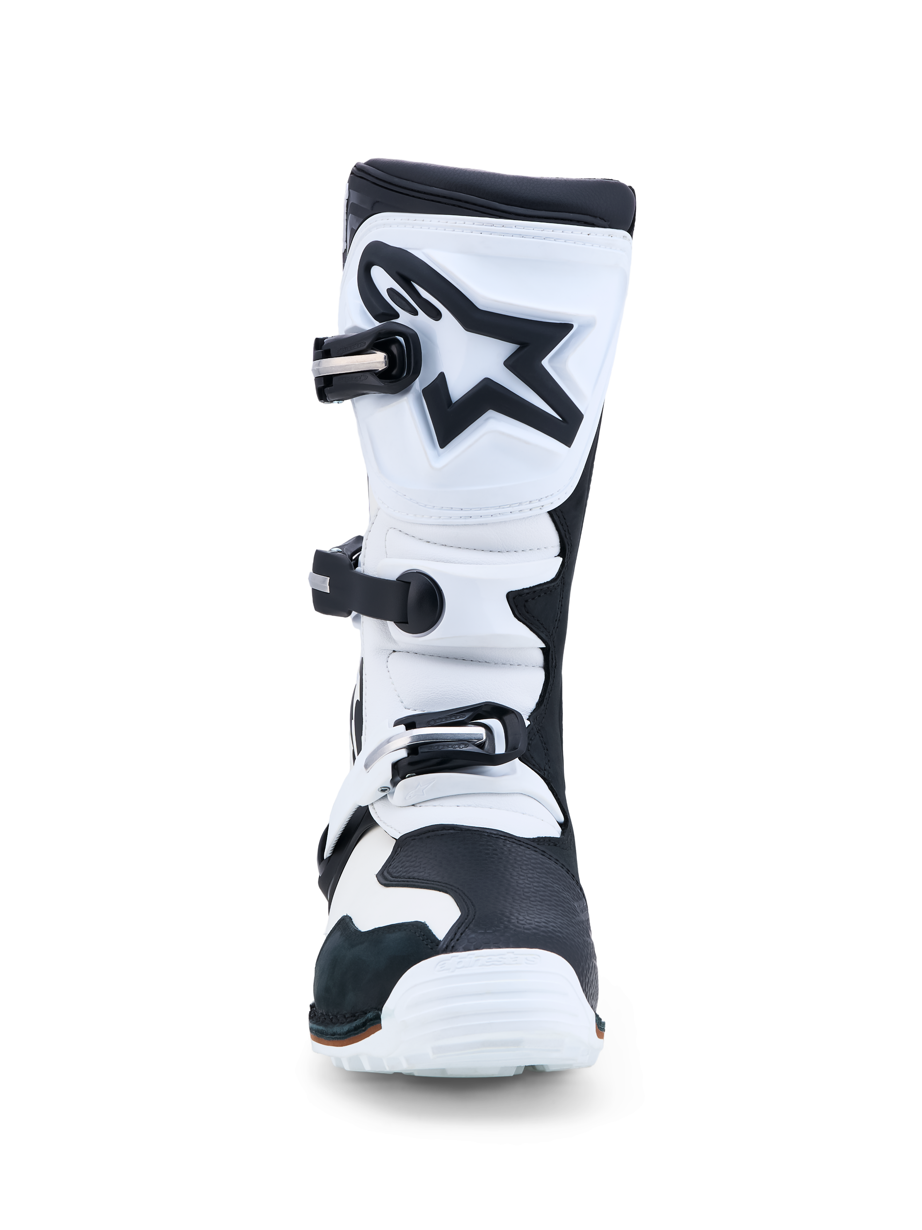 Alpinestars Botas Tech-T, botas de moto para trial para homem, pretas e brancas, proteção de canela em TPU, certificadas CE, construção em couro e microfibra