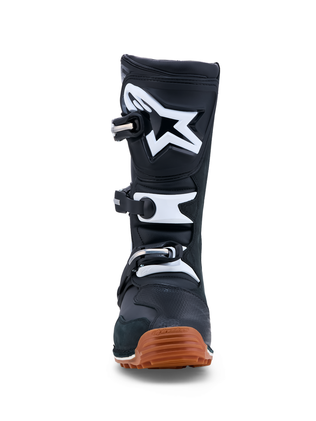 Alpinestars Botas Tech-T, botas de moto para trials masculinas, pretas e brancas, construção em couro com sola de borracha de alta aderência
