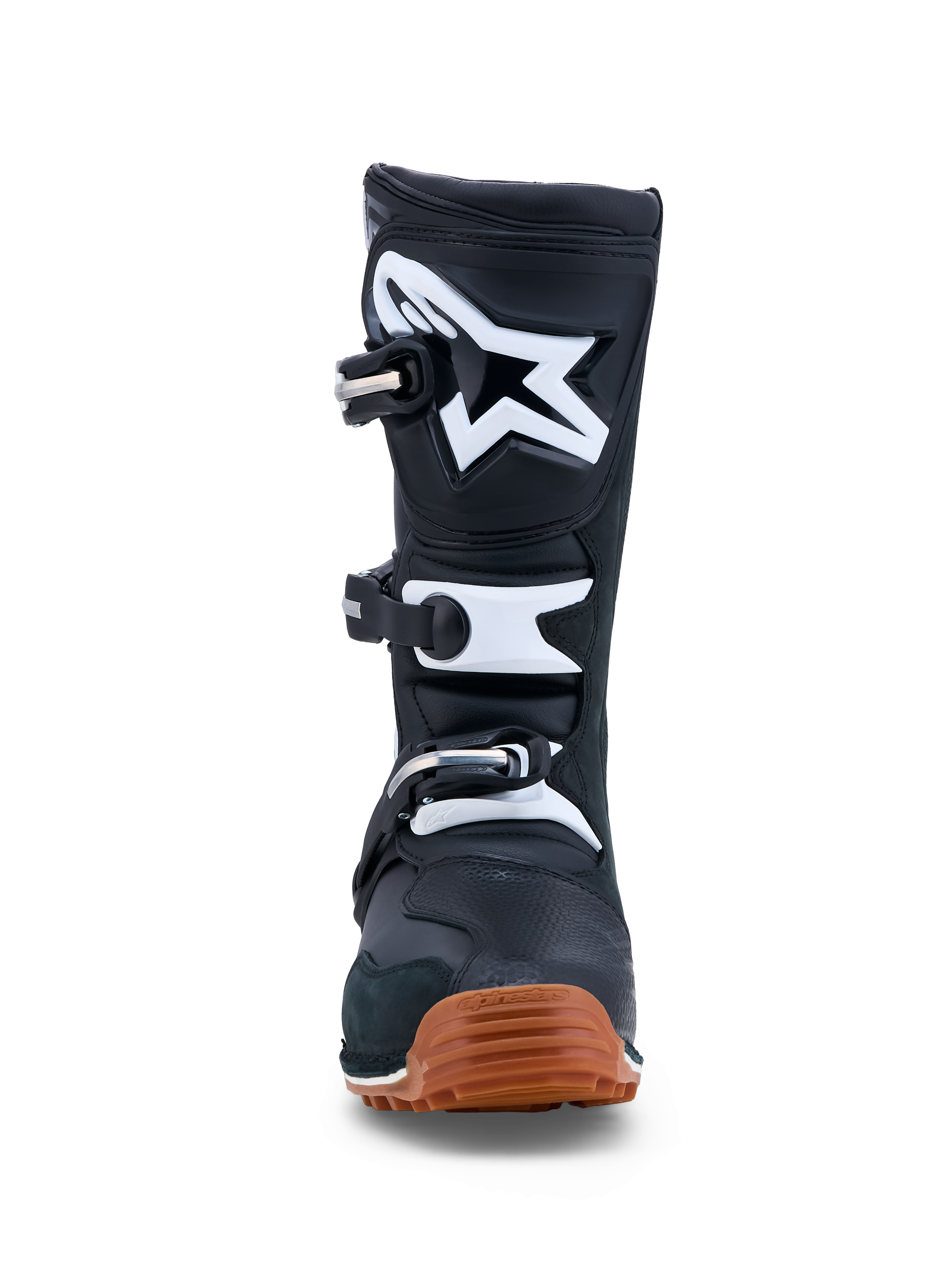 Alpinestars Botas Tech-T, botas de moto para trials masculinas, pretas e brancas, construção em couro com sola de borracha de alta aderência