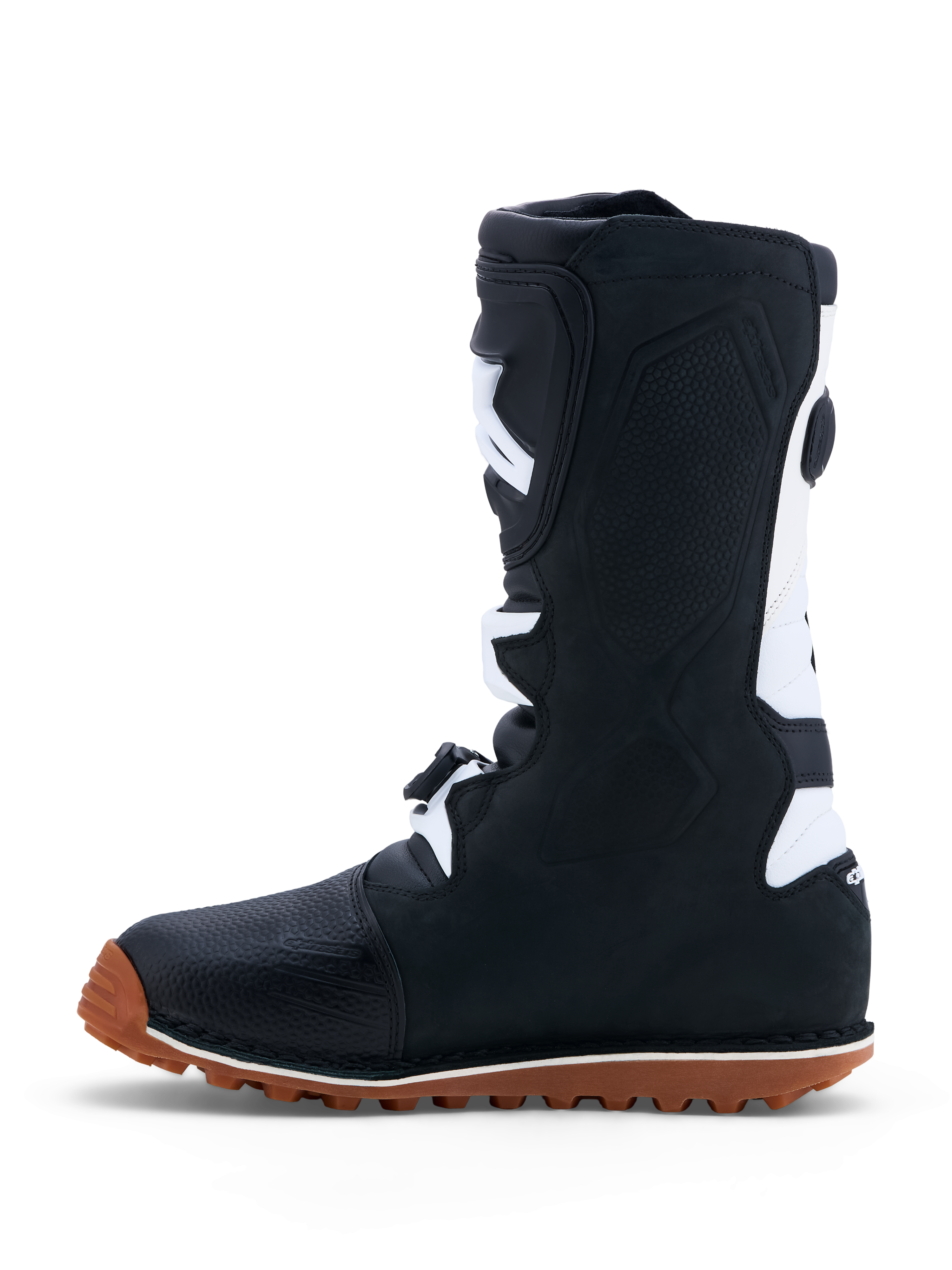 Alpinestars Botas Tech-T, botas de moto para trials, masculinas, pretas e brancas, em couro e microfibra, certificadas CE, sola de borracha de alta aderência